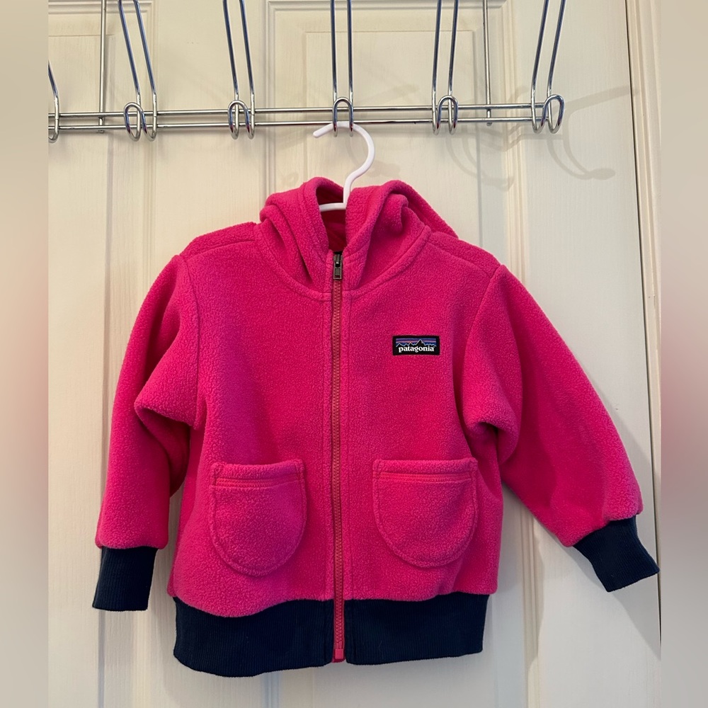 Excellent used condition hot pink and navy blue Patagonia fleece zip hoodie.